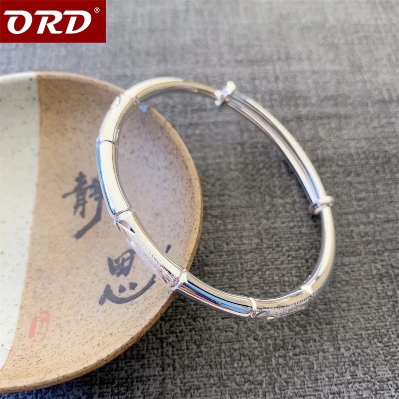足银手镯 ORD 欧瑞德足银竹节手镯女纯银镯子年轻款女士实心手环