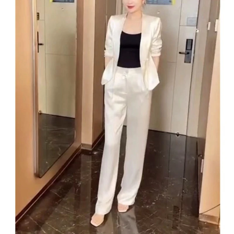 网红爆款秀2024夏季新款通勤西服套装垂感显瘦外套+阔腿裤潮