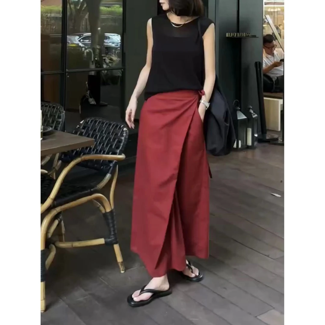 网红爆款秀2024夏季新款纯色无袖背心高腰设计感半身裙女潮裙子