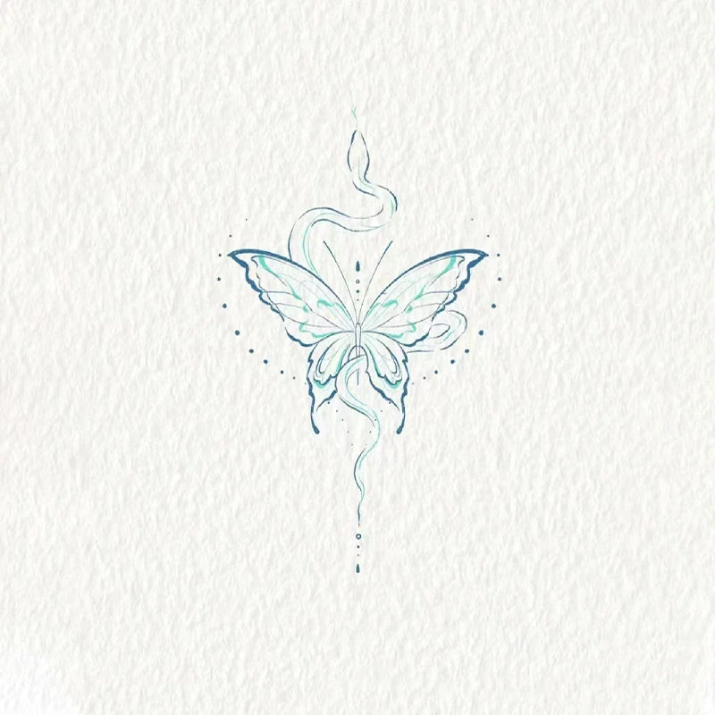 淡青蛇蝶个性手臂彩色纹身贴防水高颜值辣妹甜酷性感大腿网红持久