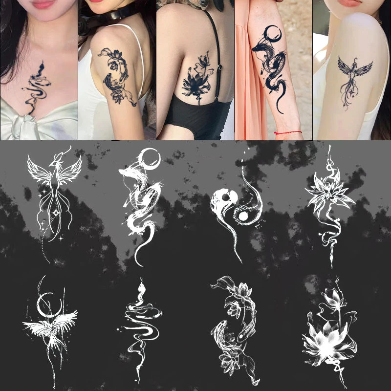 新款国风元素套装高颜值草本果汁纹身贴防水持久不反光龙凤太极酷