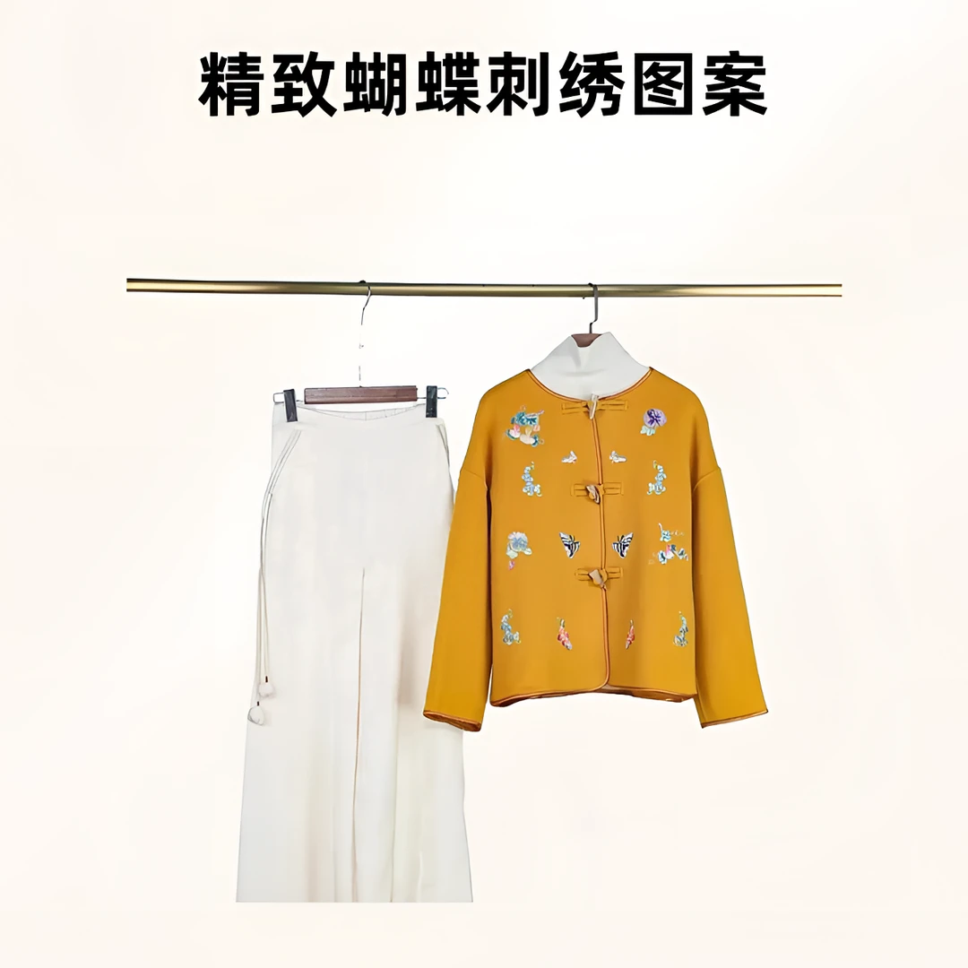 【玉花容】气质中国风 蝴蝶刺绣秋冬 时尚气质款羊 毛长袖中式外套