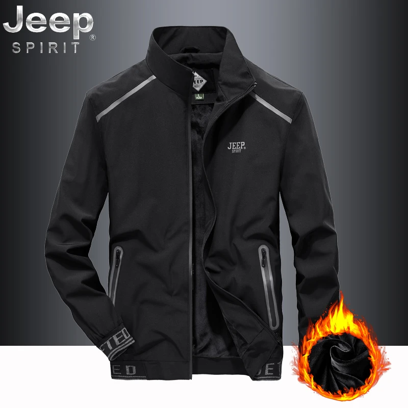 JEEP吉普秋冬季新款加绒加厚立领夹克男款商务休闲上衣外套高级感