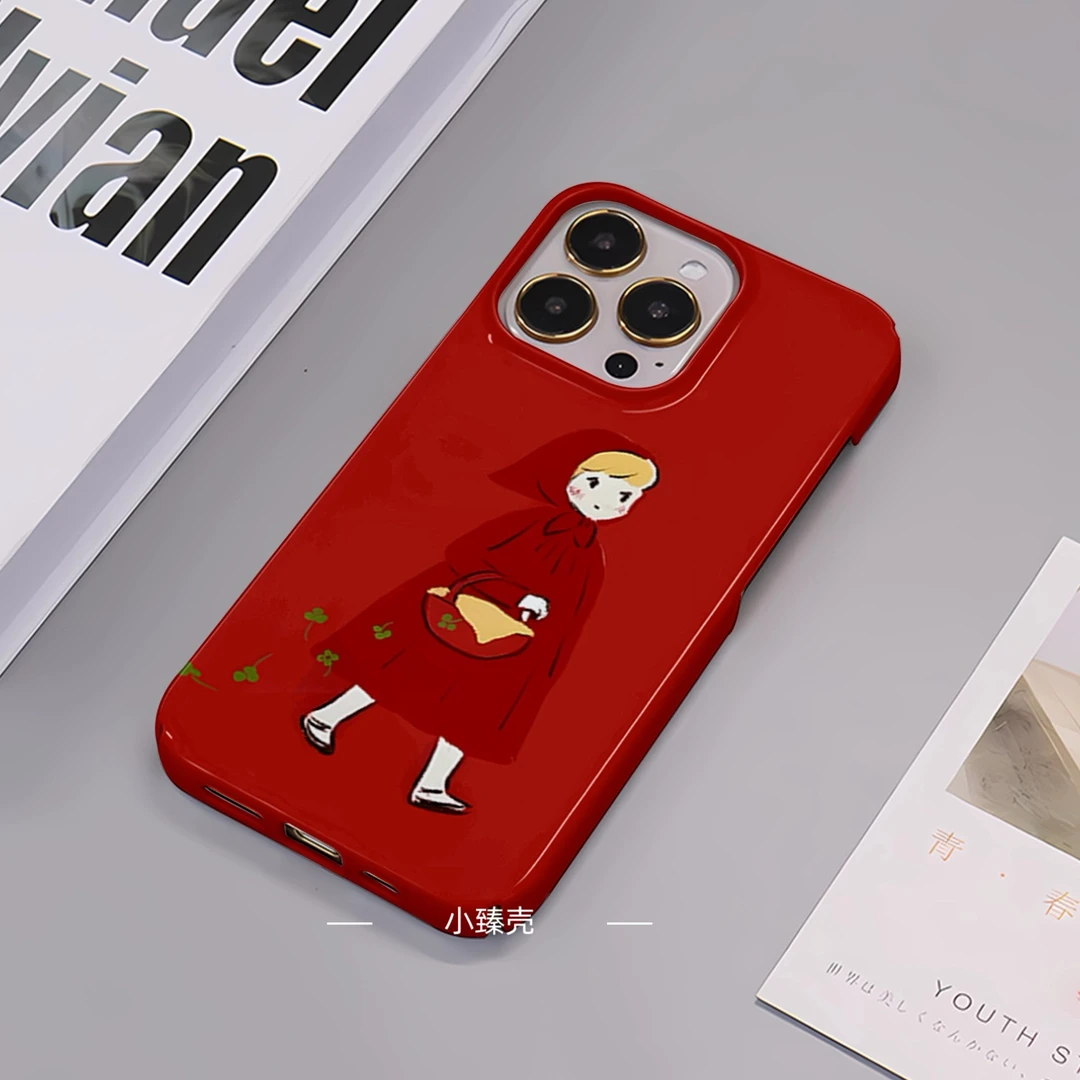 适用于苹果16手机壳iPhone15菲林14promax采花少女12硬壳11红色xr