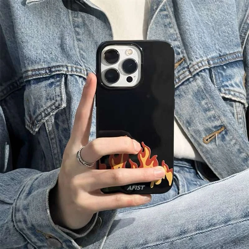 火焰附加原创ins风适用苹果14promax不会撞壳手机壳iphone13