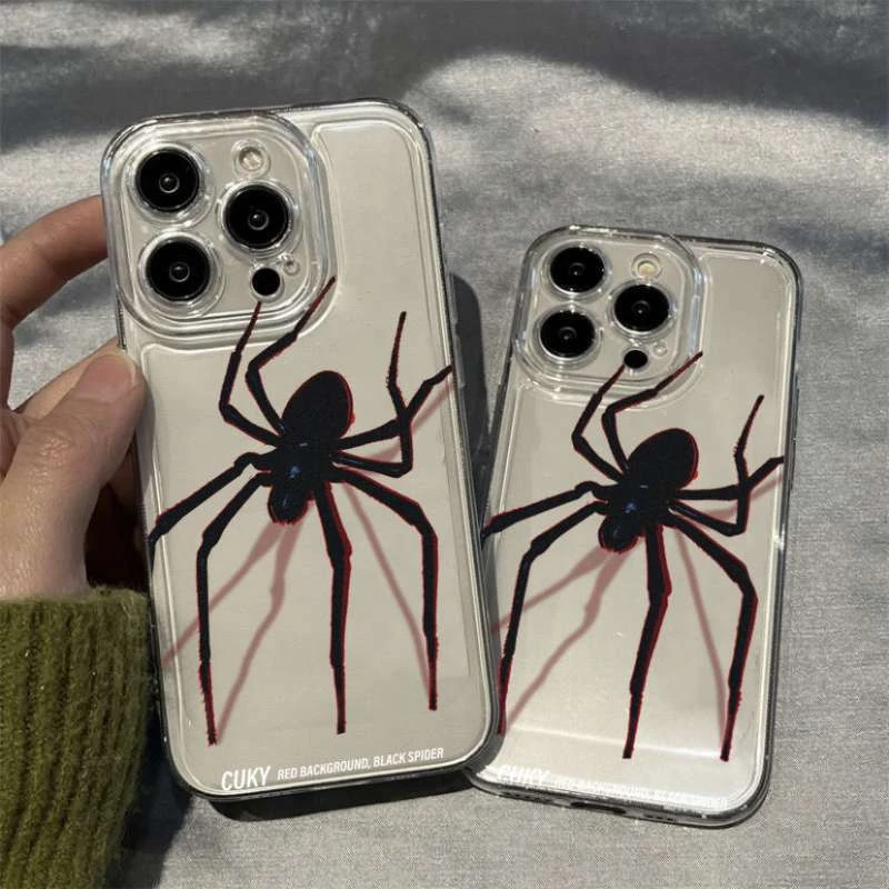 简约个性黑蜘蛛XR苹果13/14promax手机壳iPhone11/12潮7/8p软套xs