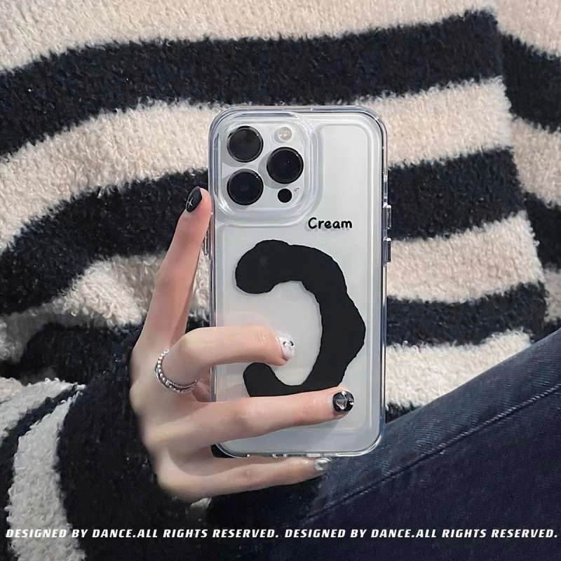 奶油黑笑脸适用iPhone14promax手机壳苹果13/12新款ins风