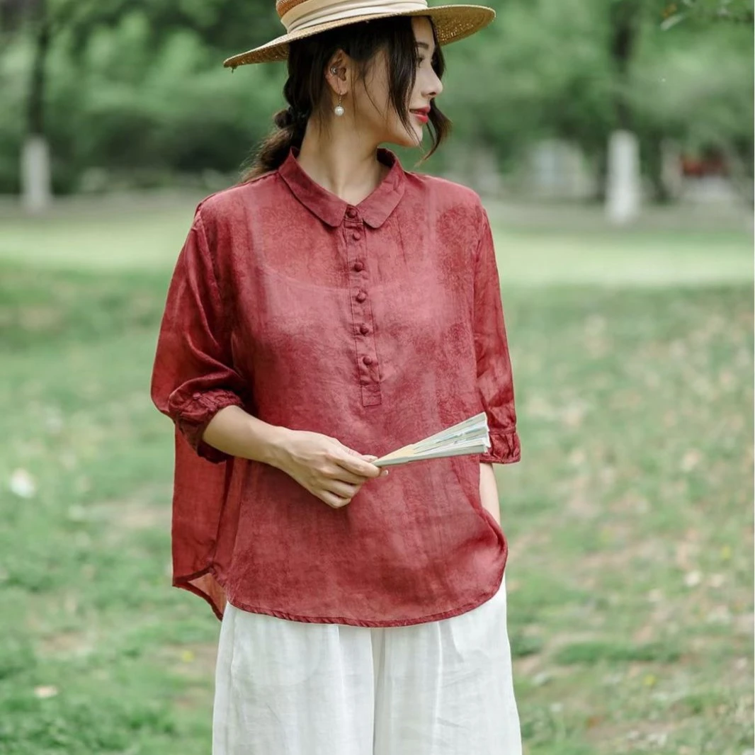 编号101-150高端苎麻原创大码女装集合款复古国风夏季气质