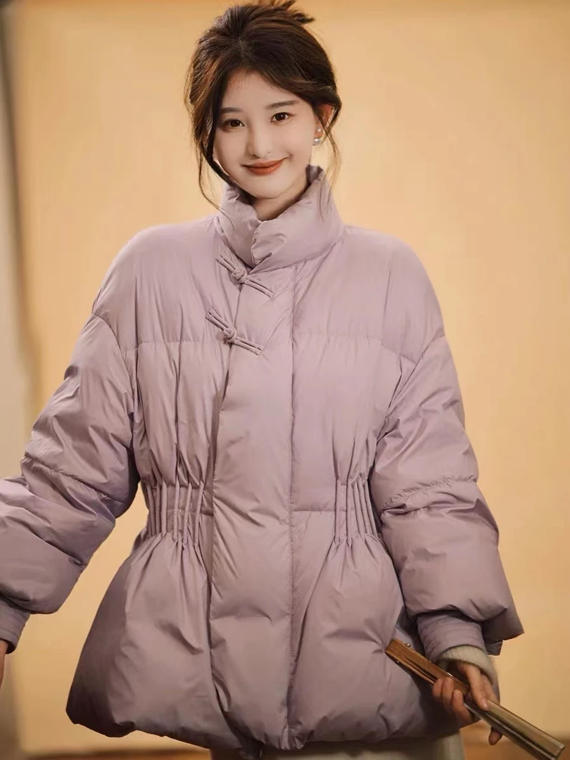 新中式盘扣羽绒服女冬季2023新款中国风收腰短款白鸭绒外套潮