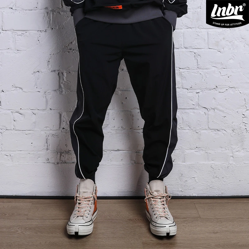 LNBR2022春新品侧条纹拼接卫裤男高街美式休闲运动裤束脚裤大码潮