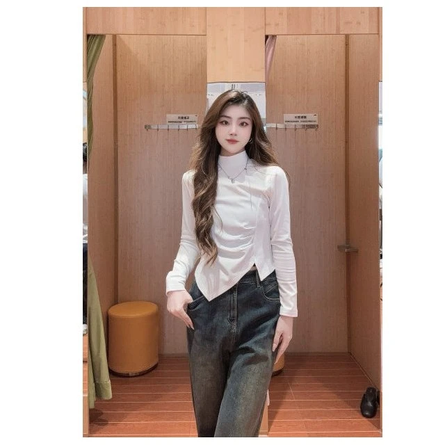 IEF/爱依服2025秋冬款时尚百搭不规则开叉半高领棉打底衣