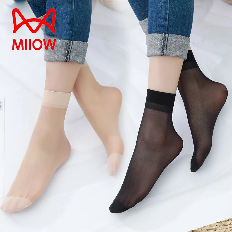 猫人丝袜短款夏季薄款防勾丝中筒透明肉色耐磨水晶袜女玻璃丝短袜