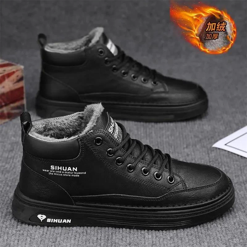 男士鞋男鞋冬季新款男士加厚棉鞋加绒保暖皮鞋男士高帮抗寒雪地靴