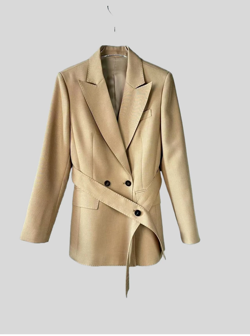 春夏新款法式醋酸西装外套女高级感收腰系带气质上衣时尚减龄0058