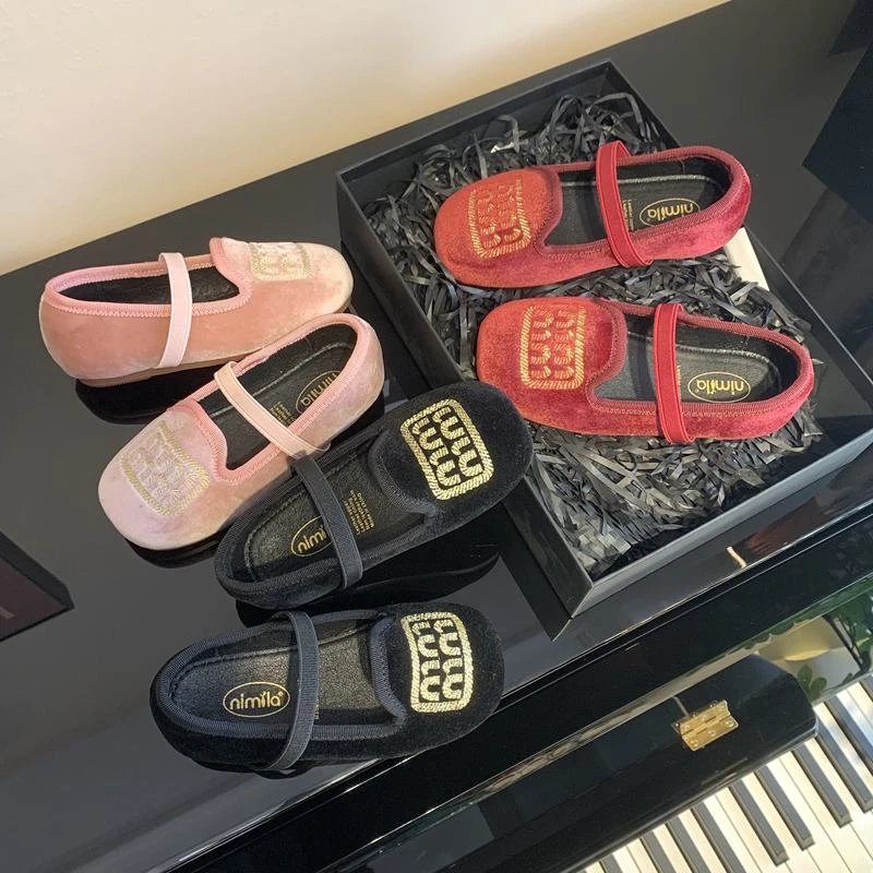 尼米拉【国风】miu家金丝绒面童鞋软底洋气公主鞋春款韩系风单鞋