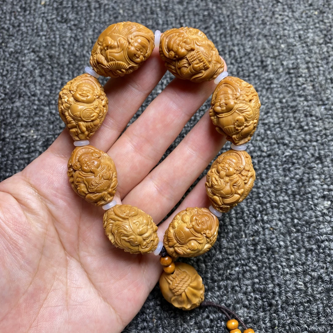 山水风景财神 橄榄核雕刻精品文玩手串