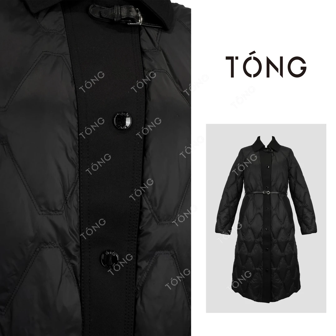 【雾月情】90白鹅绒中长款菱形格金属扣翻领女羽绒服 GW140