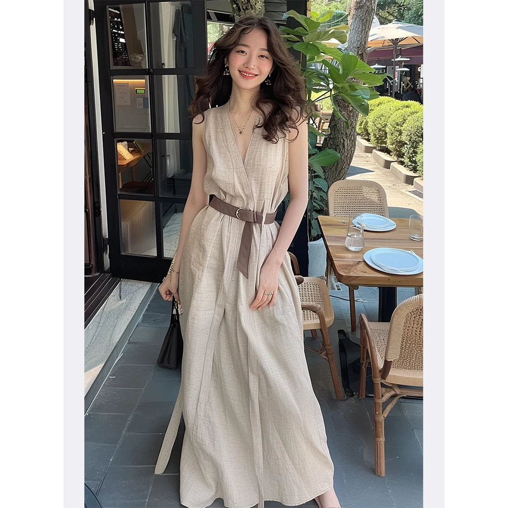 法式连衣裙2025夏新款棉麻气质名媛高端精致女神范高级感无袖长裙