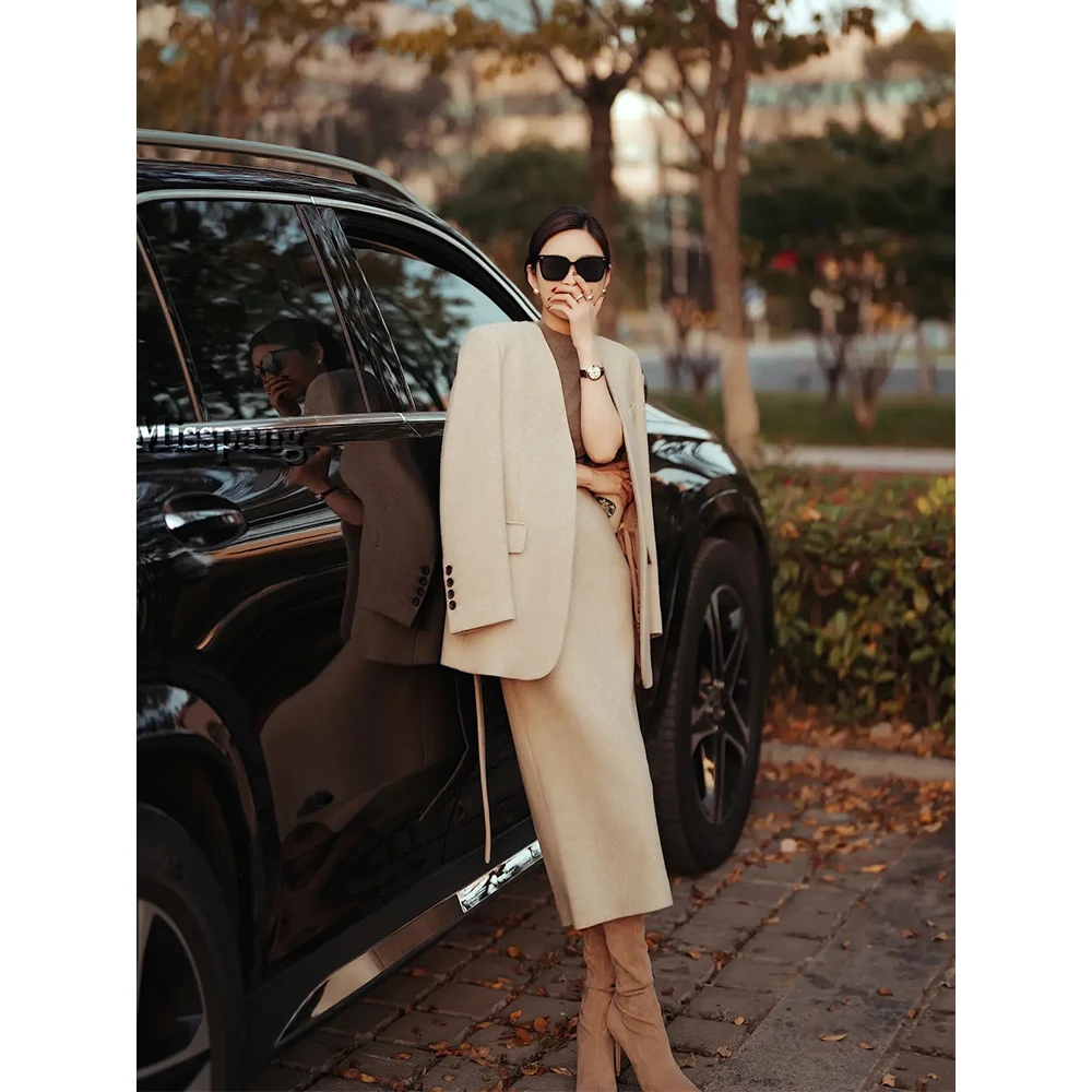 高级感冬装小洋装气质名媛御姐韩剧小香风西装半身裙毛呢职业套装