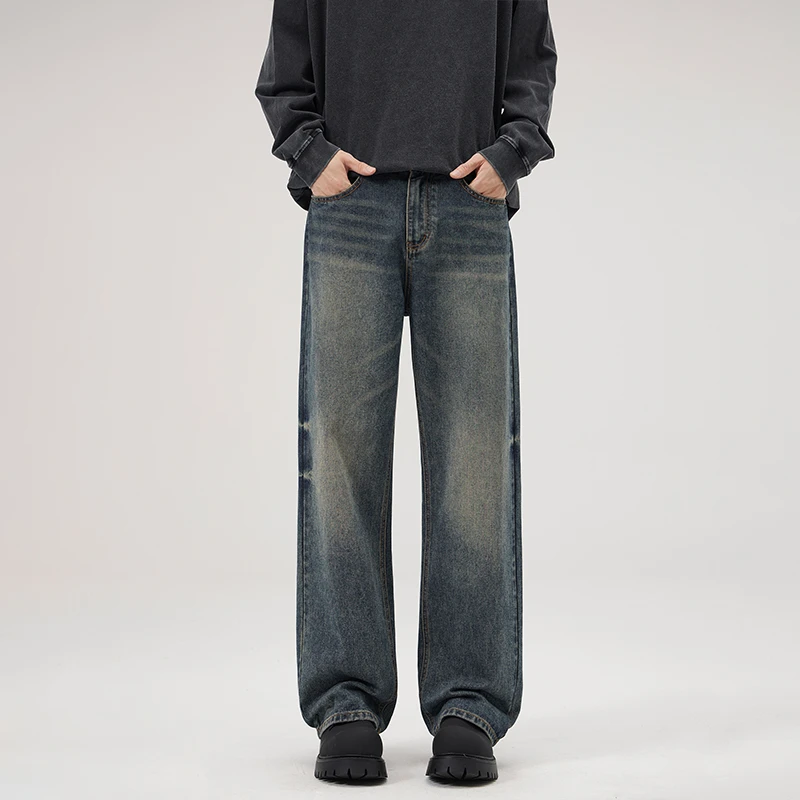 春季新款美式cleanfit水洗复古vintage牛仔裤男潮直筒宽松长裤子