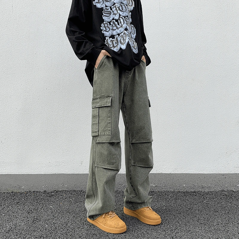 春季新款cleanfit宽松复古工装伞兵水洗牛仔裤男直筒裤子休闲潮牌