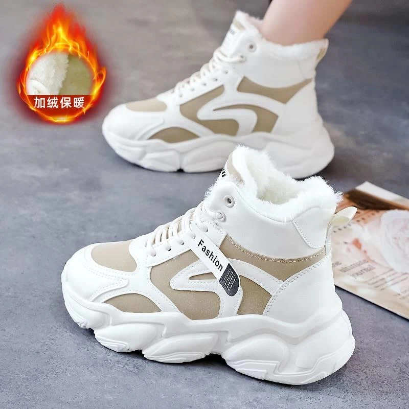 加绒靴子女冬厚底2025高帮鞋老爹鞋毛毛加厚保暖休闲运动百搭CZ