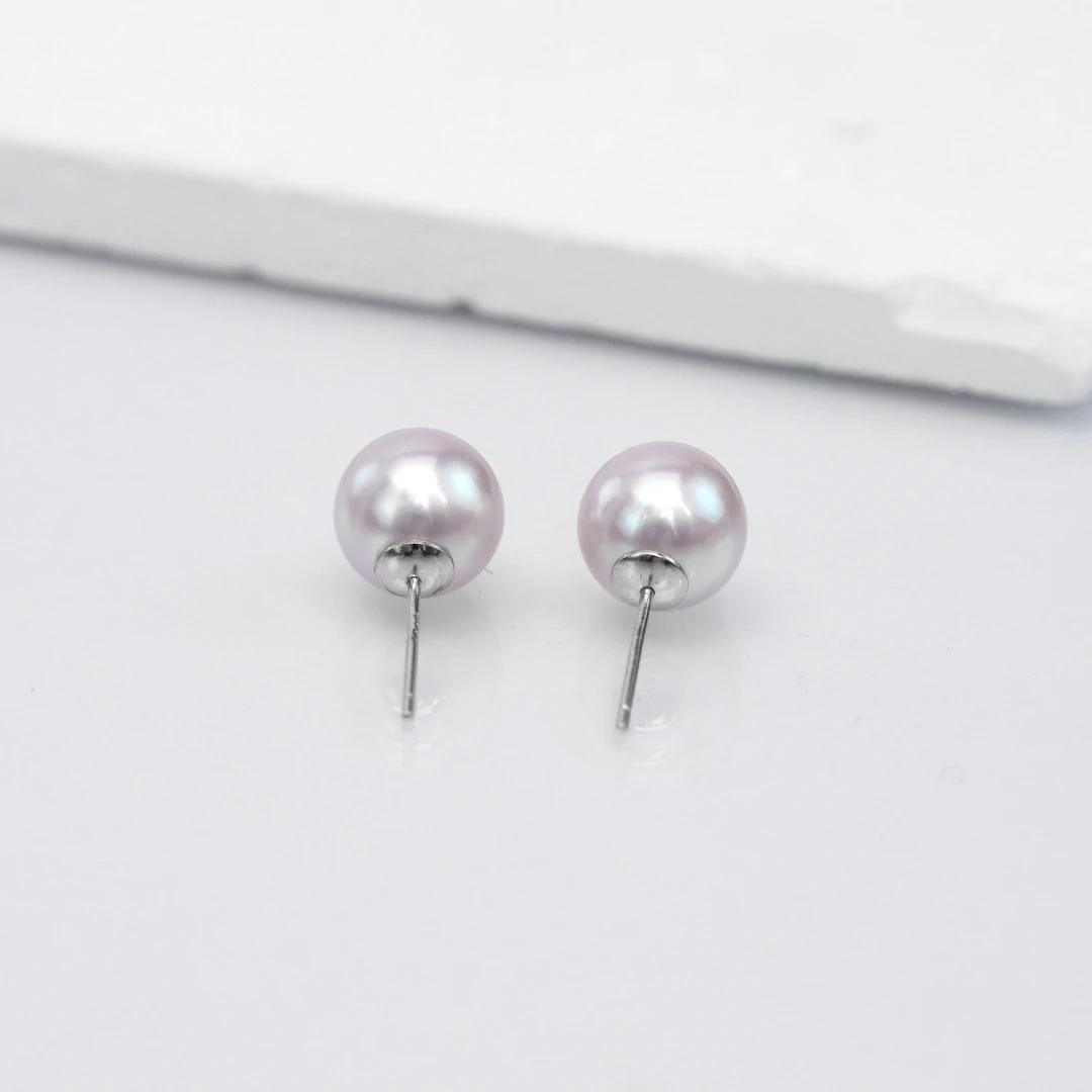 【曼塔耳饰】强光淡水无核珍珠日常百搭款空姐素耳钉 8-9mm