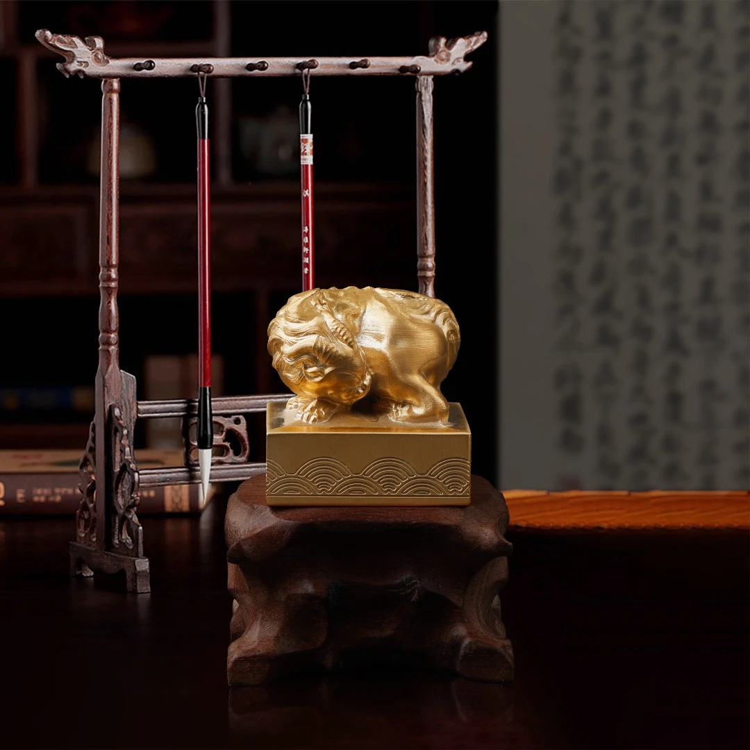 s【黄铜貔貅钮正方形印章-私人订制】铜印章刻章铜印闲章绘画书法