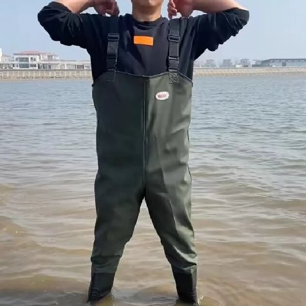 防水连体下水裤高腰钓抓捕鱼挖藕裤连体水裤网腰透气防滑软底耐磨