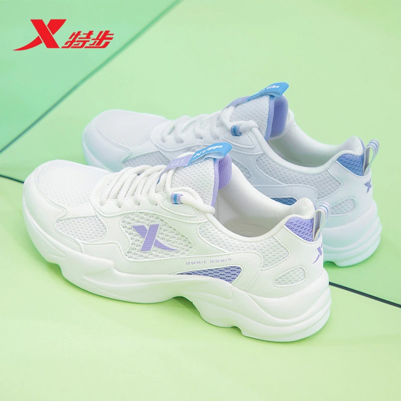 特步女鞋百搭学生运动鞋夏季透气网面休闲鞋子轻便减震厚底老爹鞋