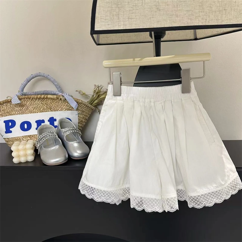童装女童花边休闲短裤2024夏季新款 儿童白色设计感A字阔腿裤热裤