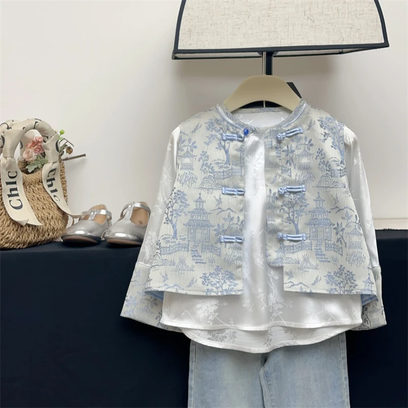 现货【醉花阴】女童复古国风汉服2024春秋儿童装新中式衬衫上衣马甲