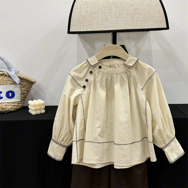 现货【秋意】女童秋季纯棉衬衫2024新款儿童长袖娃娃衫小女孩上衣