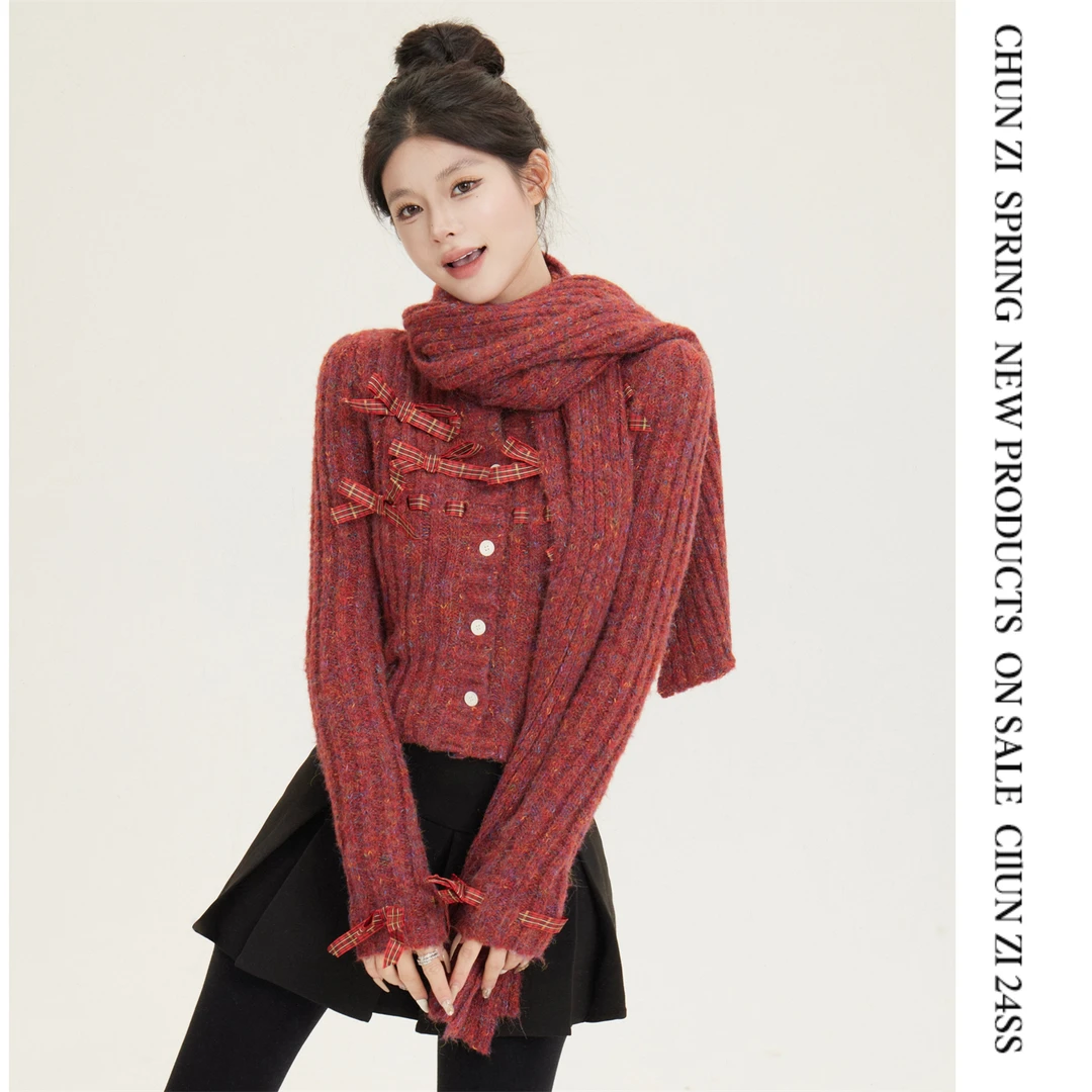 【CHUN ZI】圣诞系列围巾24秋冬新款韩版保暖百搭针织上衣围巾套装