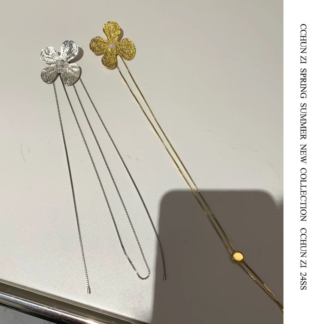 非金属铅玻璃项链 【CHUN ZI】精致优雅花朵项链简约时尚锁骨链