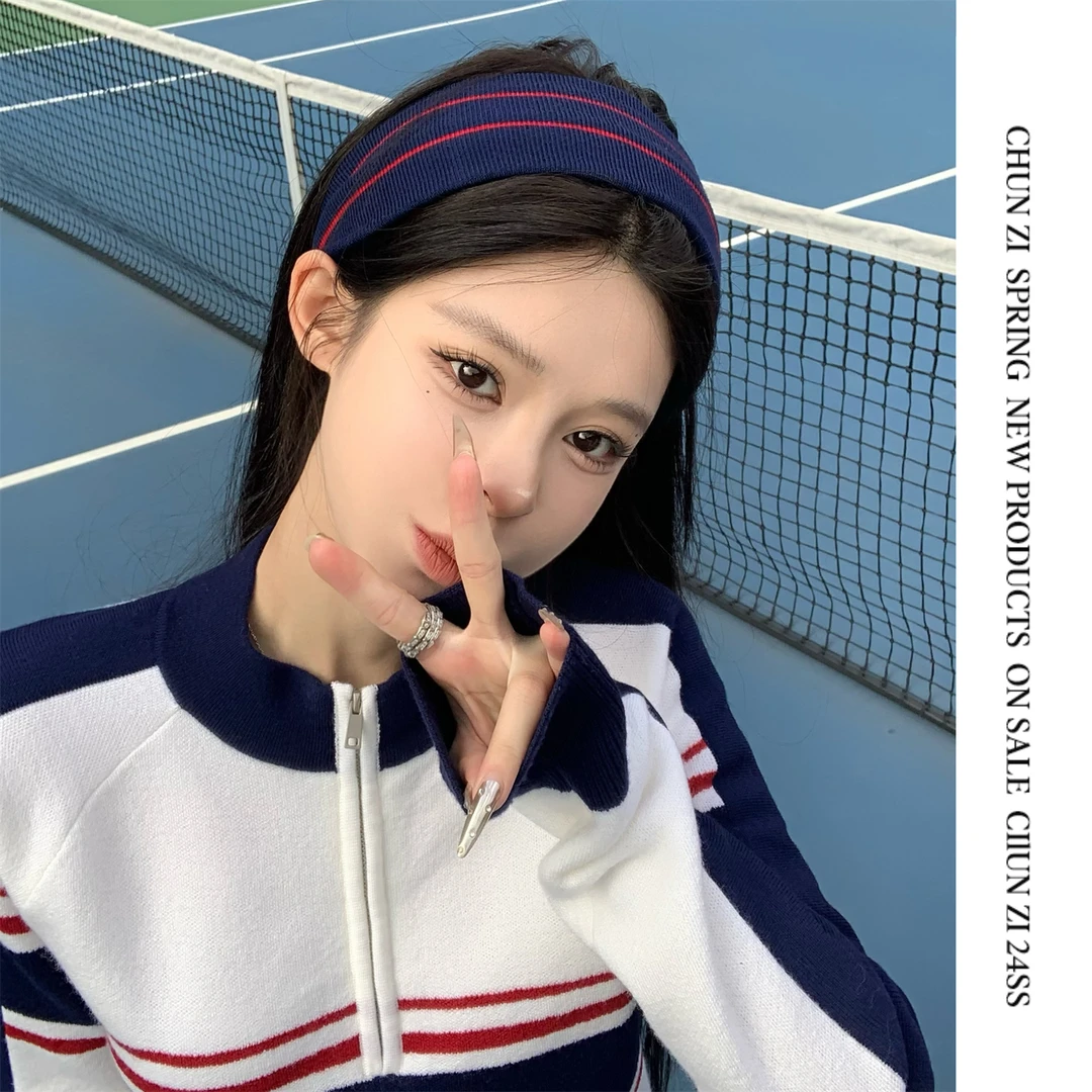 【CHUN ZI】 休闲系列 拼色条纹复古运动休闲发带