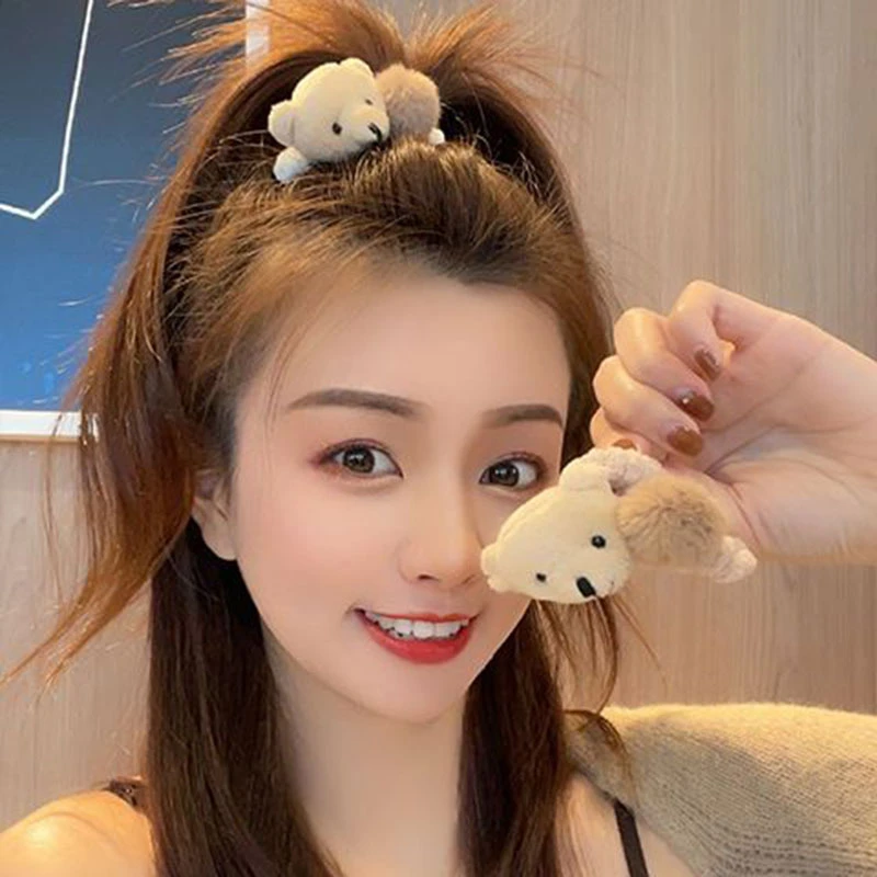 非金属亚克力发饰 可爱小熊抓夹少女心毛球发抓毛绒绒发卡盘发夹