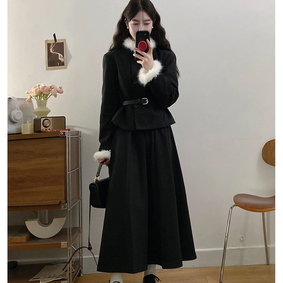 大码女装小香风千金感外套百褶半身裙女胖MM藏肉显瘦两件套