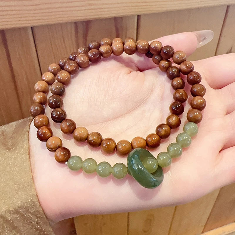 非金属木质手链 青山黛奶香檀木双圈手串跑环圆珠念珠女款素圈