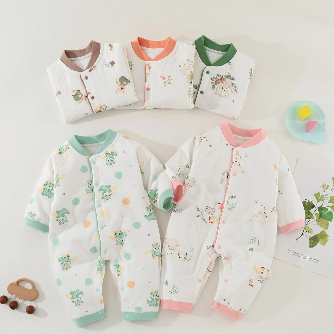 婴幼儿秋冬新款A类宝宝夹棉连体衣40克薄棉新生儿秋冬保暖哈衣