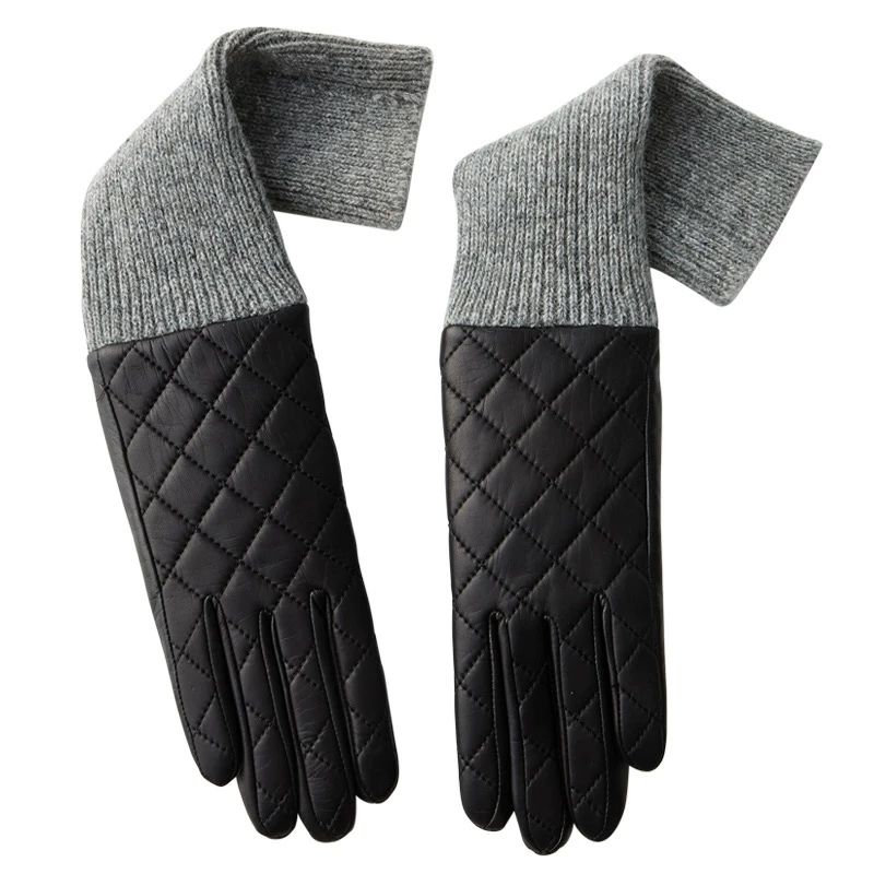 小香风长皮手套女士真皮羊皮手套中长款秋冬季加绒薄保暖礼服时尚