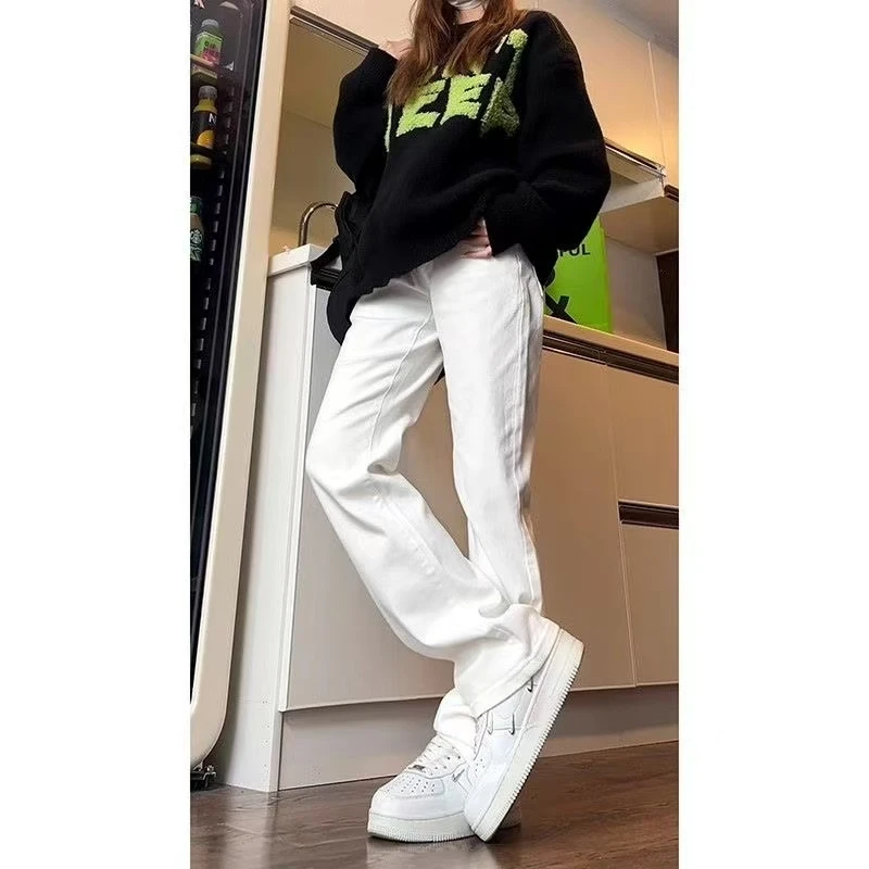 财{默认瑕疵}四季款高腰显瘦百搭直筒喇叭阔腿烟管弹力牛仔裤女。