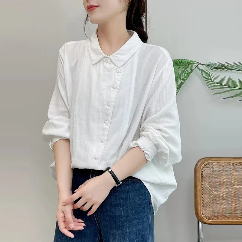 双12福利价！不规则设计感双层棉纱纯棉衬衫长袖白色宽松女装衬衣