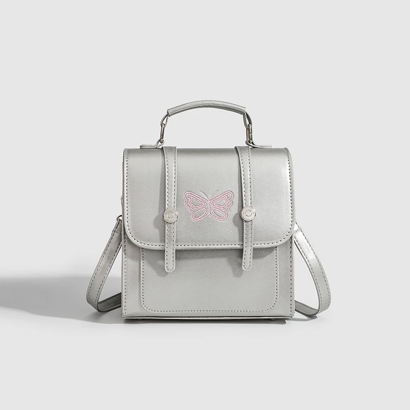 包包 双肩包刺绣蝴蝶小手提背包451银色女士