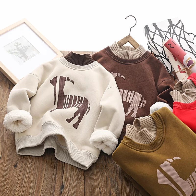 儿童加绒加厚假两件卫衣冬季保暖洋气中大童套头上衣打底衫冬装潮