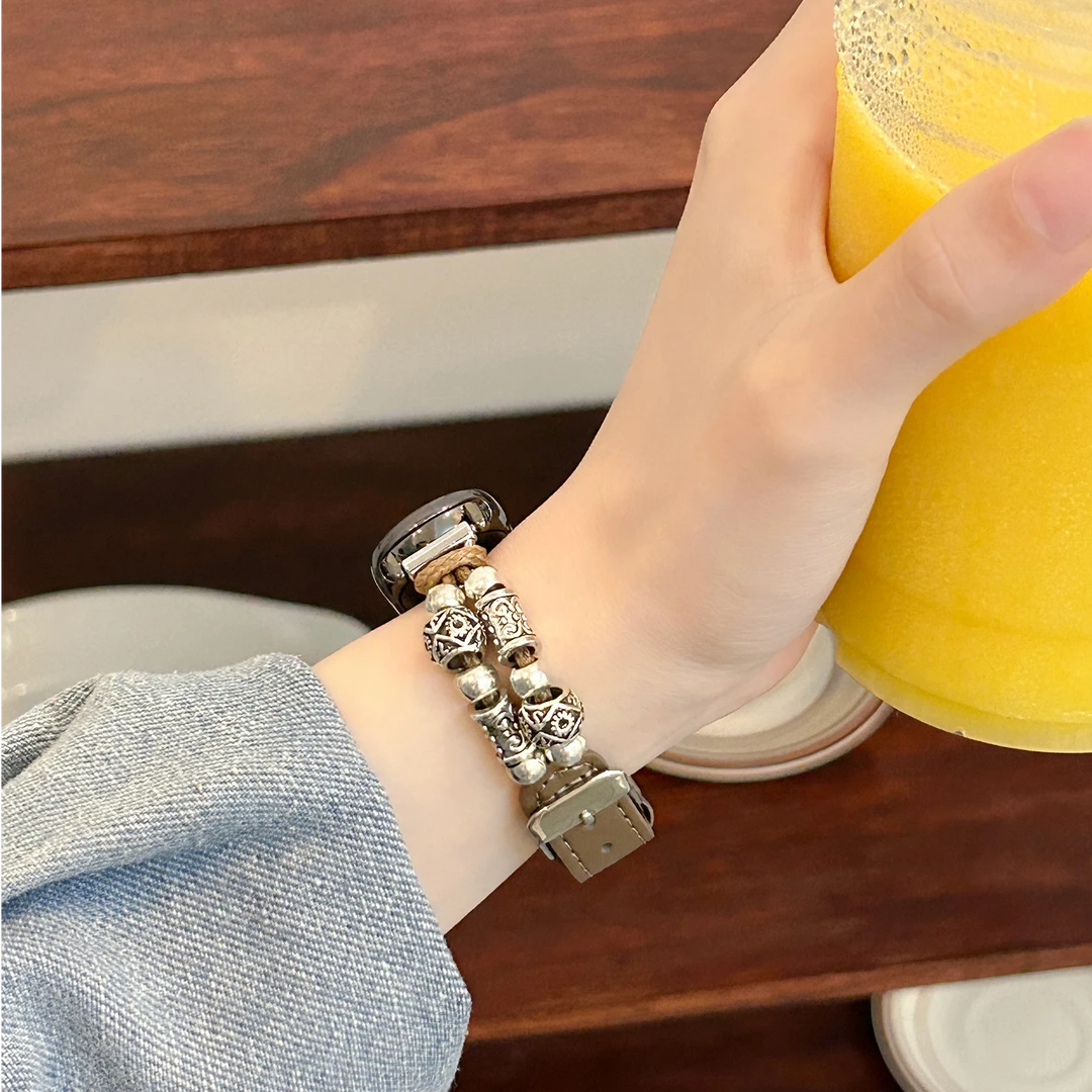 适用小米手环98NFC表带藏珠拼牛仔皮帆布小米手环9NFC款小米表带