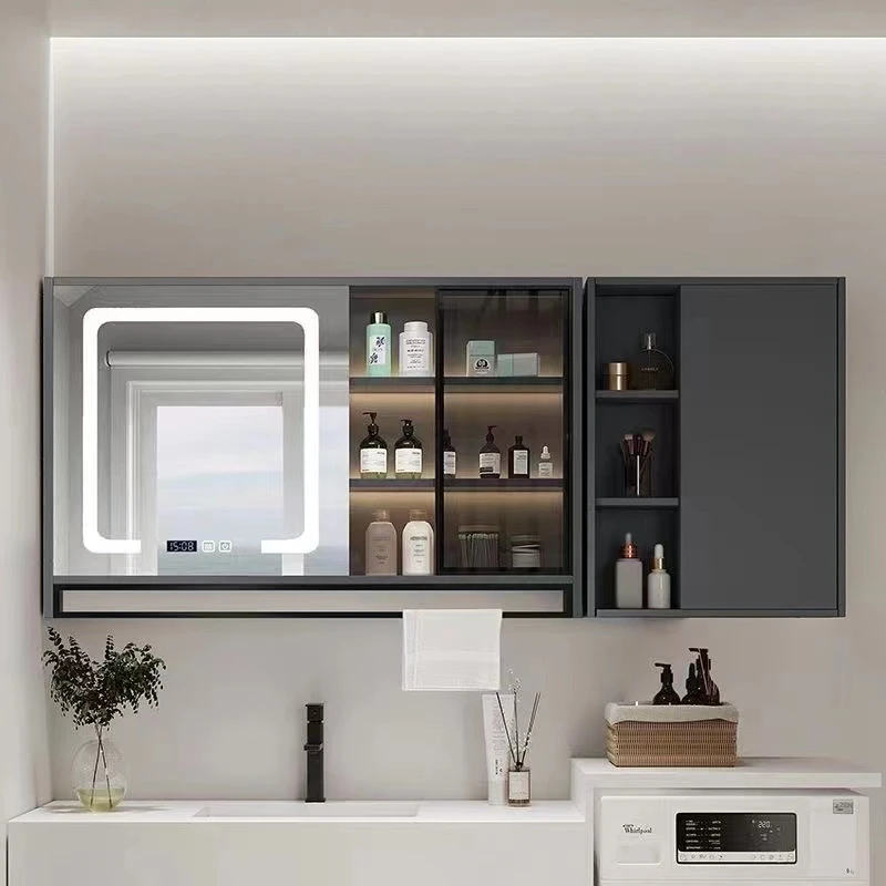 智能浴室镜储物镜柜上半部分收纳挂墙式简约现代轻奢马桶边柜组合