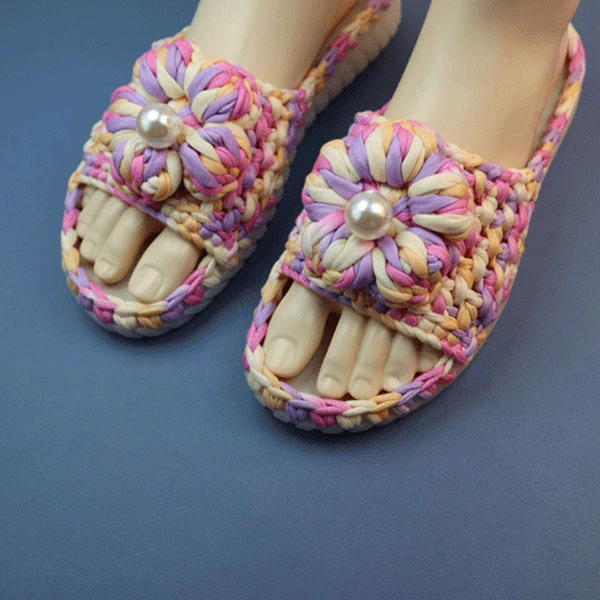 买5送1手工编织夏季泡芙花凉鞋拖鞋抖音diy材料包布条钩织送闺蜜
