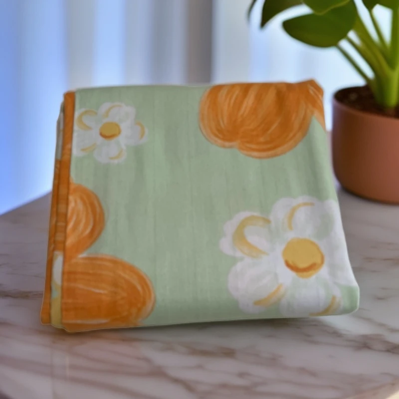 【橙色花】 棉麻  双人床单  2.4X2.5（±5厘米）加厚 柔软