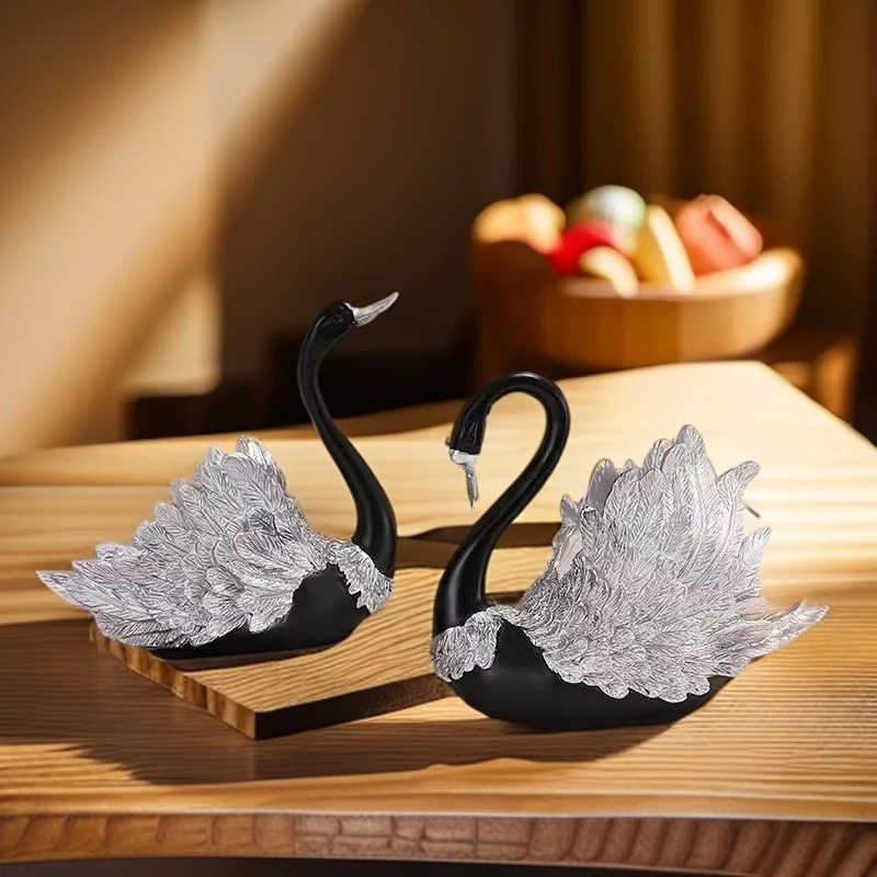 欧式现代情侣版黑天鹅工艺品客厅摆件高级天鹅酒柜装饰结婚礼物